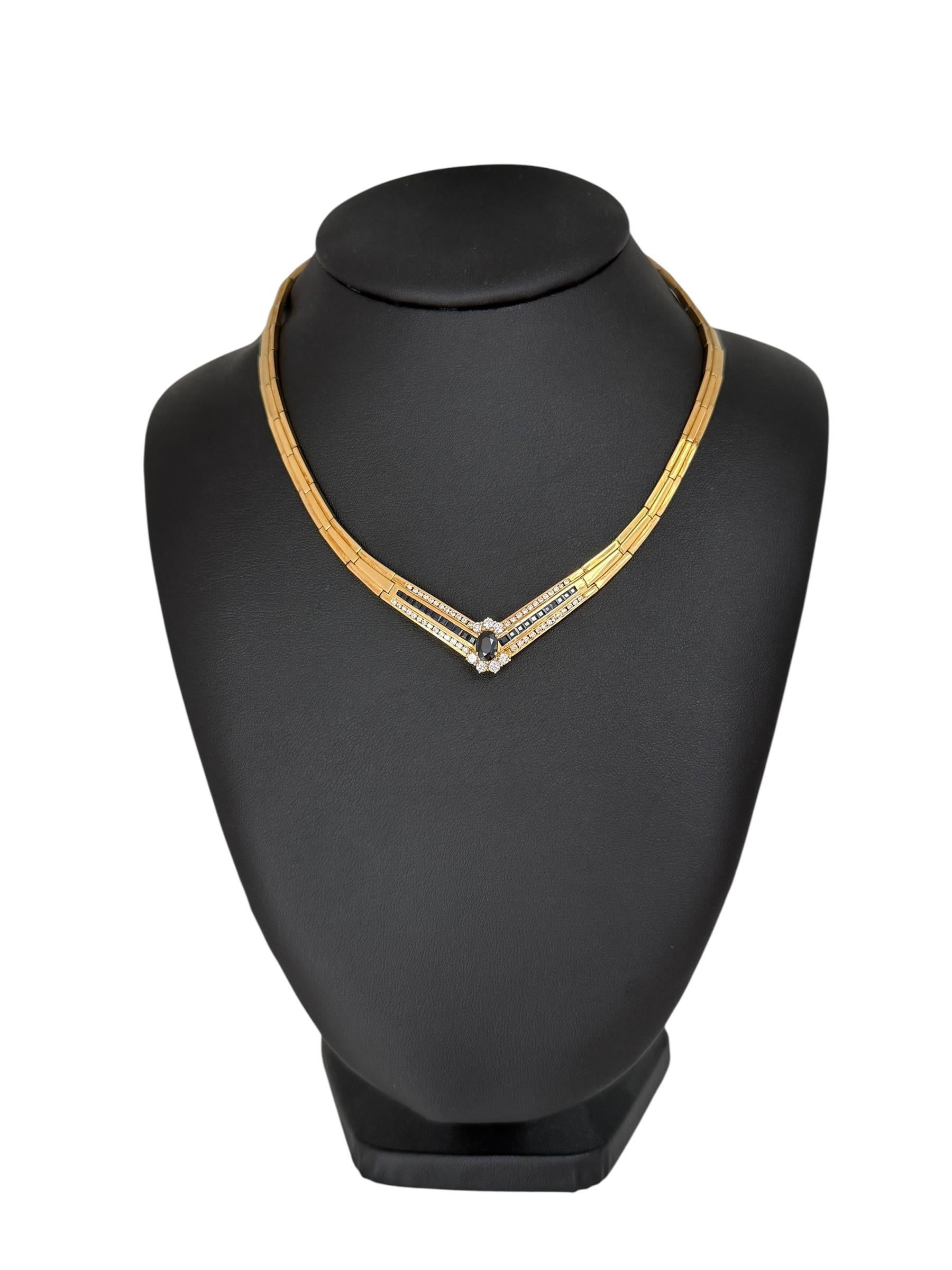 Collana girocollo retrò in oro giallo francese con diamanti e zaffiri naturali in vendita 3