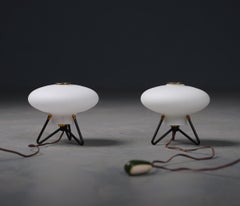 Retro Futurism: Pair of 1950s STILNOVO Opaline UFO Table Lamps