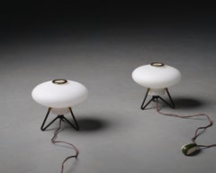 Retro Futurism: Pair of 1950s STILNOVO Opaline UFO Table Lamps