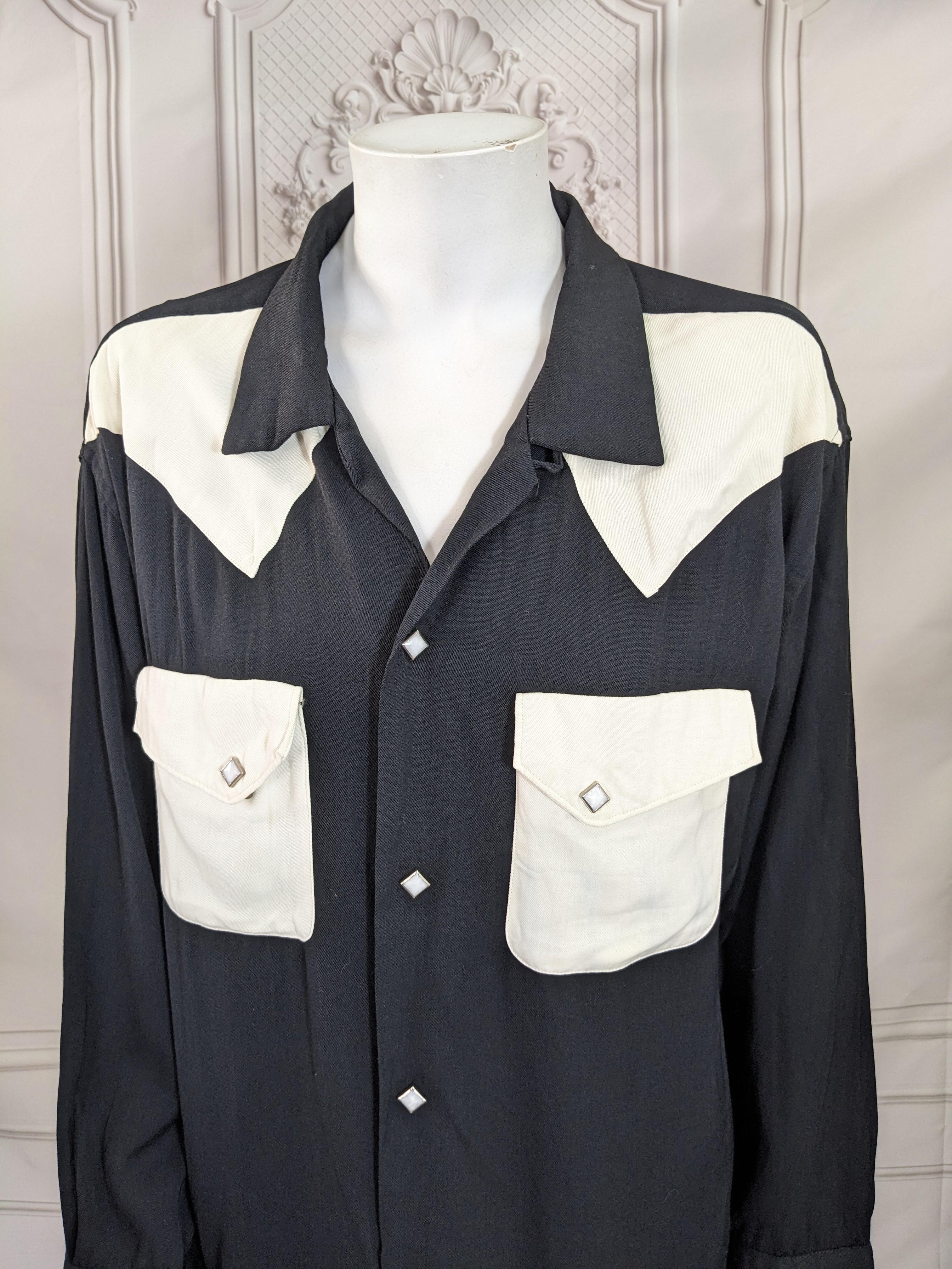 Nero Camicia da cowboy in gabardine retrò in vendita