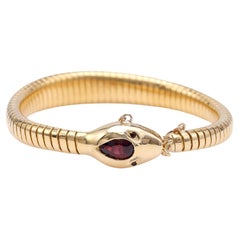 Vintage Garnet Gold Snake Tubogas Bracelet