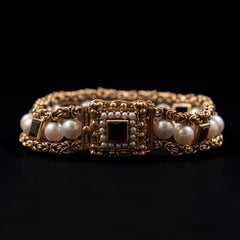 Bracelet Retro Grenat Perle Or Jaune 19.2K Portugais Vintage 1930s 1940s