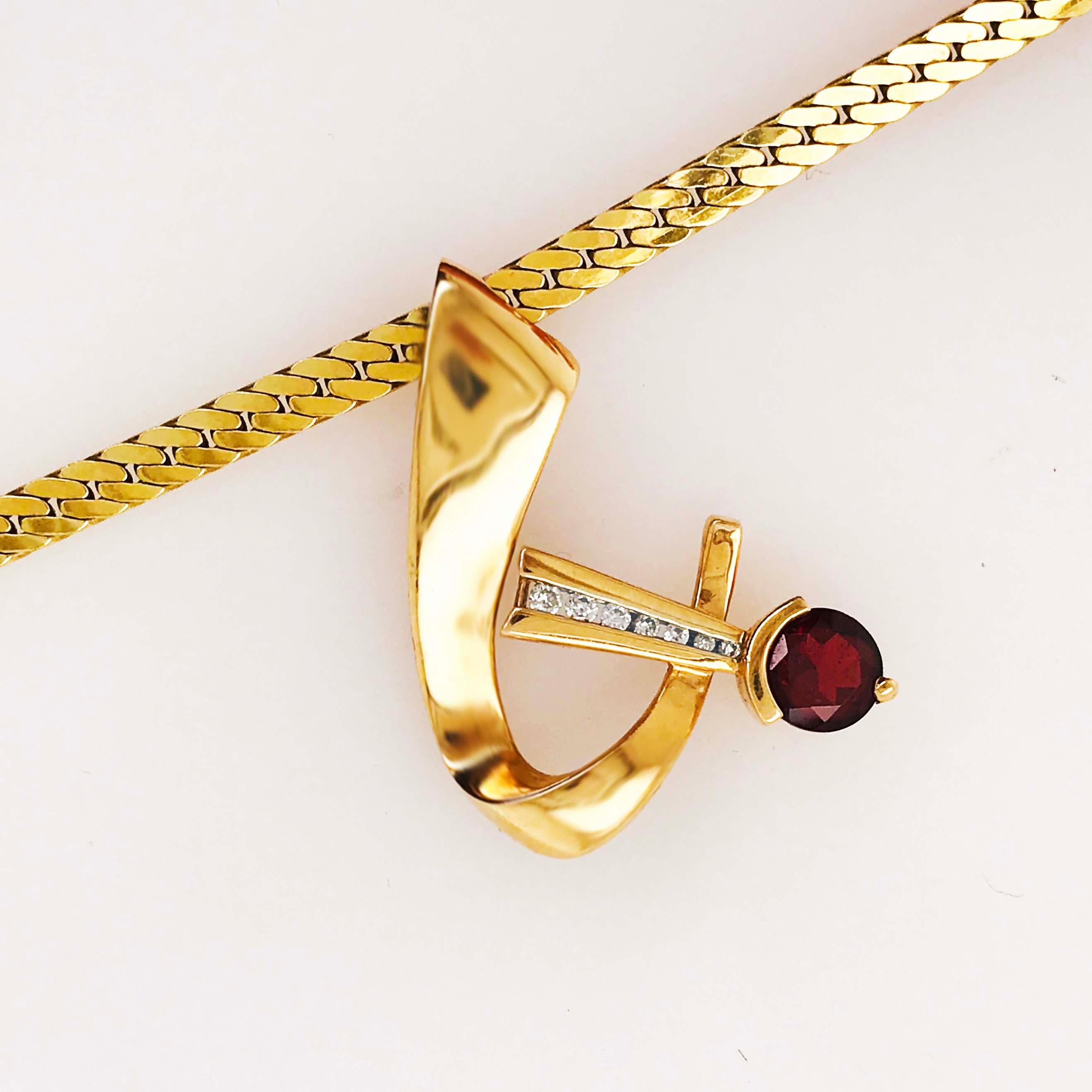 Rétro Collier rétro à pendentif coulissant en grenat avec diamants et chaîne à câble plat lourd