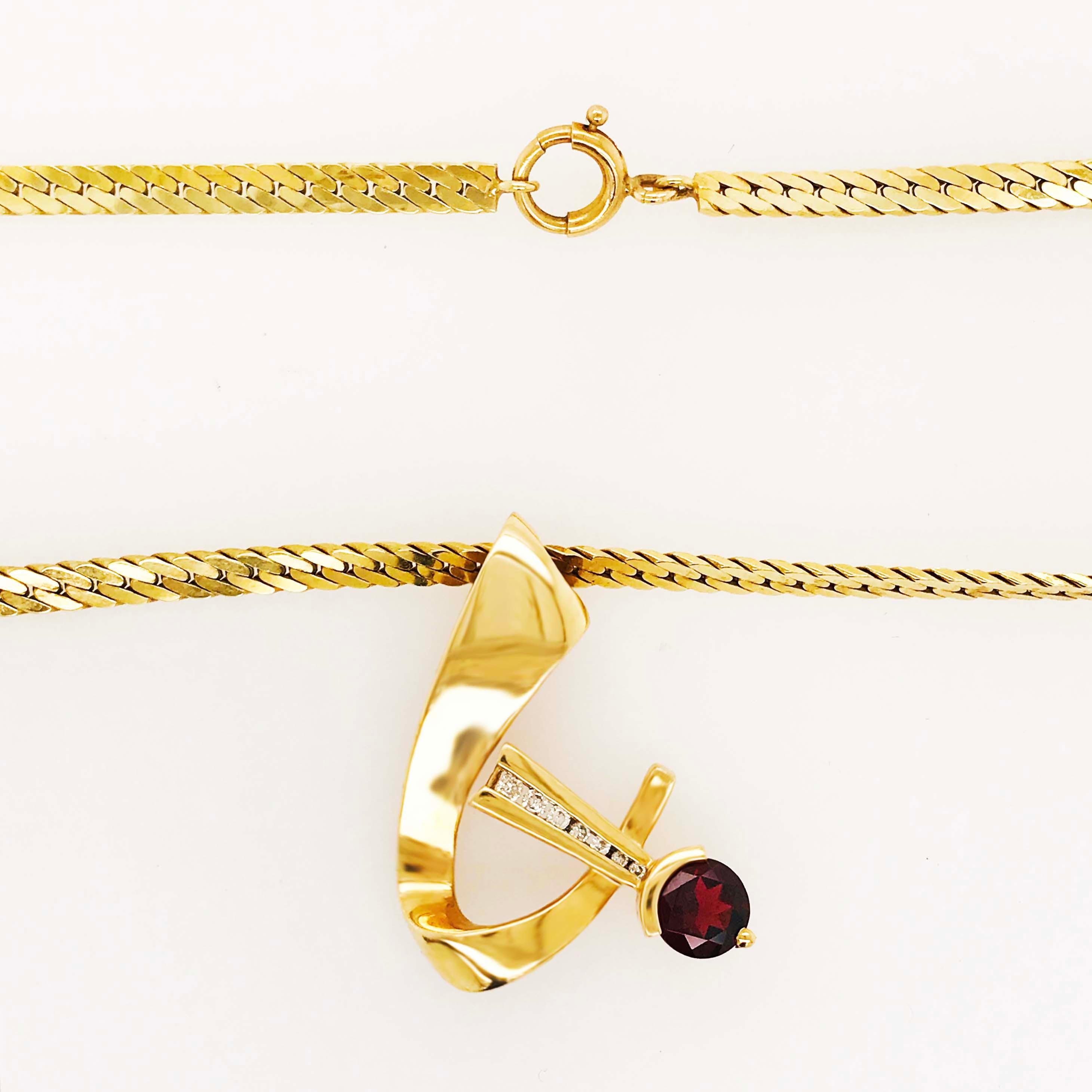 Retro Garnet Slide Pendant with Diamonds and Heavy Flat Cable Chain Necklace In Excellent Condition In Austin, TX