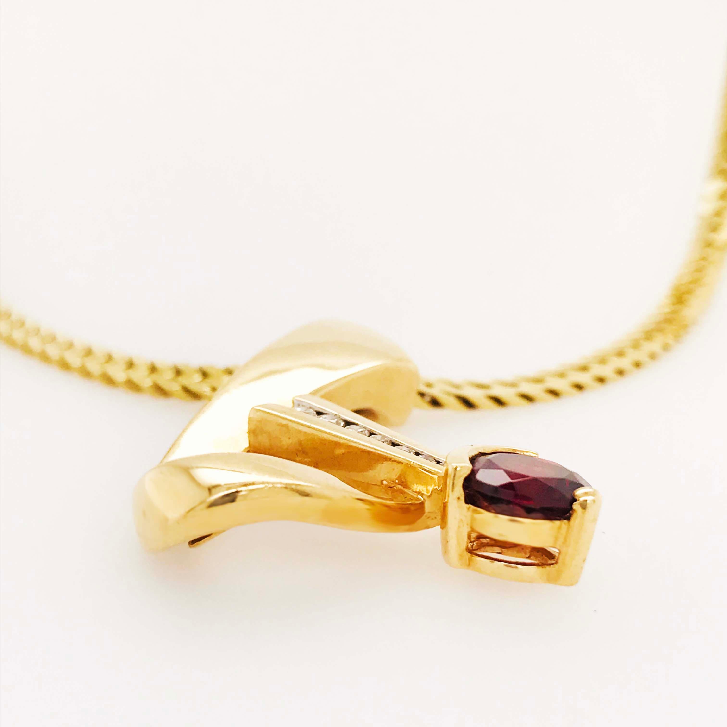 Retro Garnet Slide Pendant with Diamonds and Heavy Flat Cable Chain Necklace 2