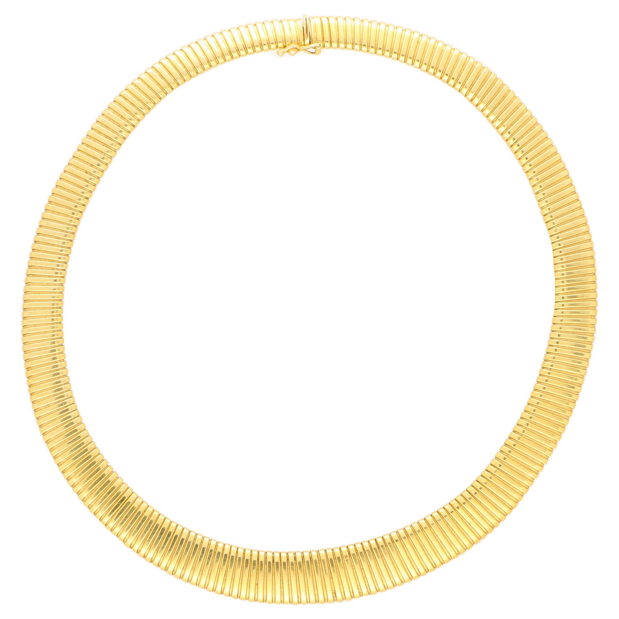 Retro Gas Pipe Collar Necklace Set in 18k Yellow Gold