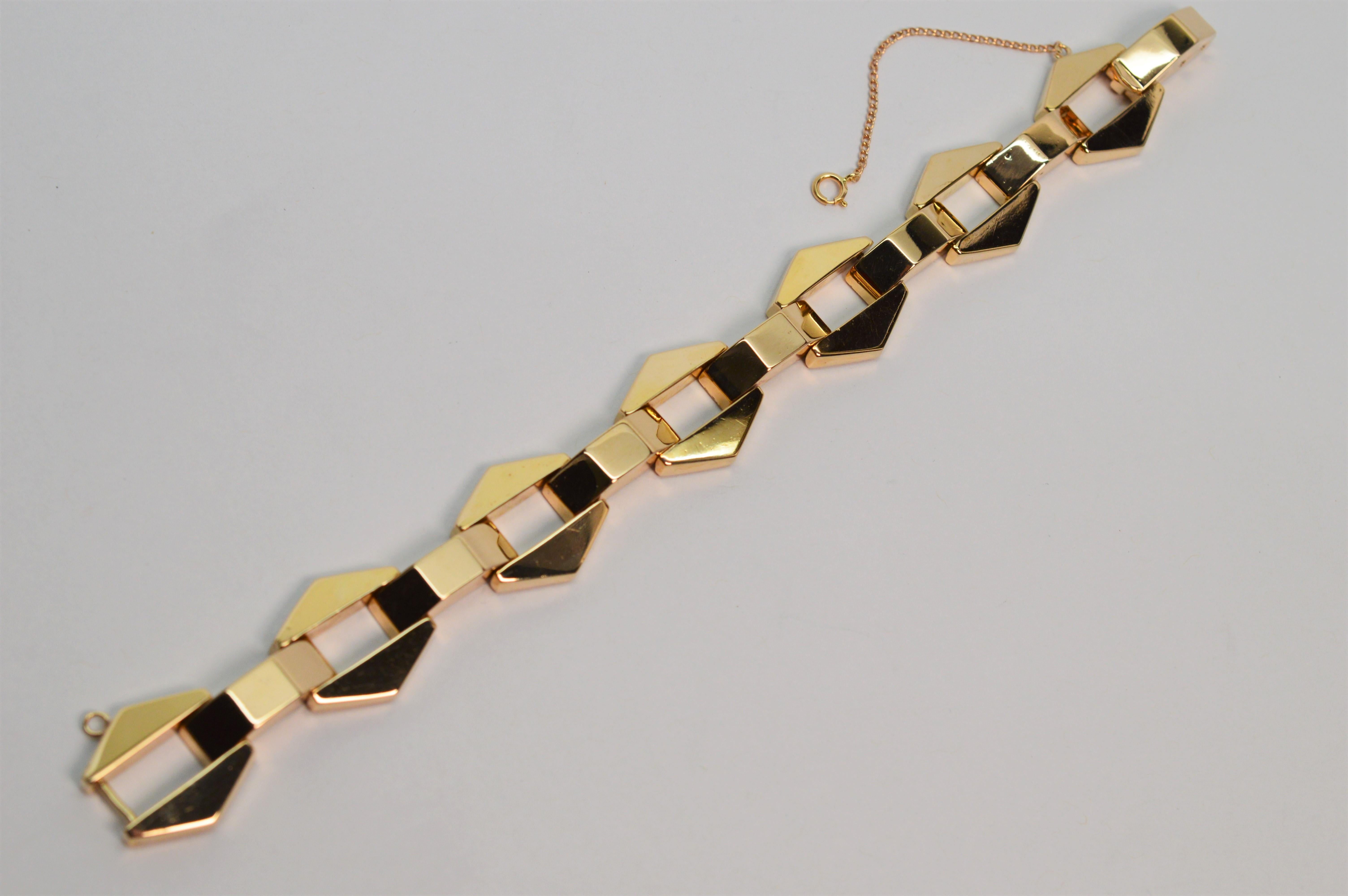 Retro Geometrisches Gliederarmband aus Gelbgold im Zustand „Gut“ im Angebot in Mount Kisco, NY