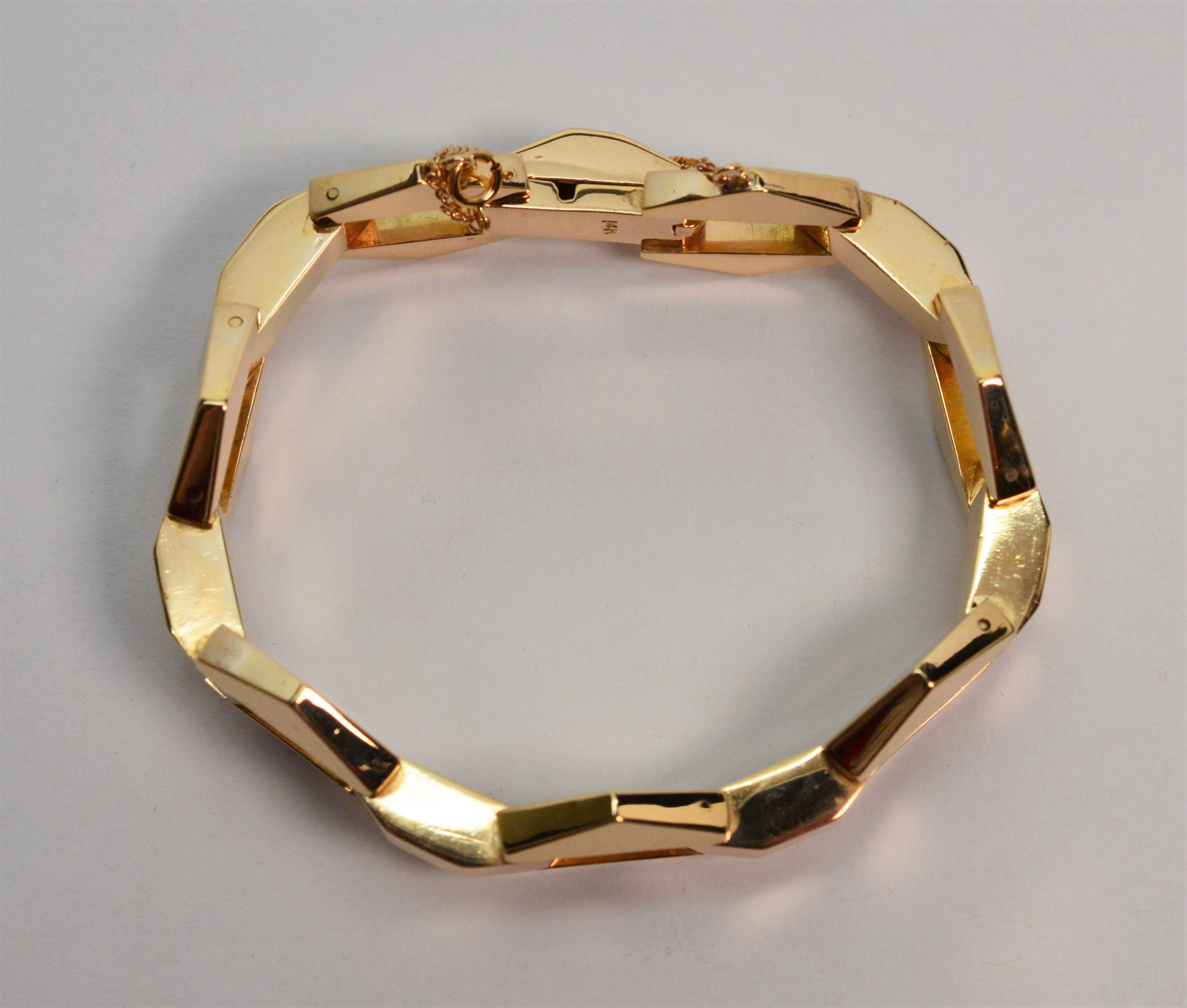 Retro Geometric Link Yellow Gold Bracelet In Good Condition For Sale In Mount Kisco, NY