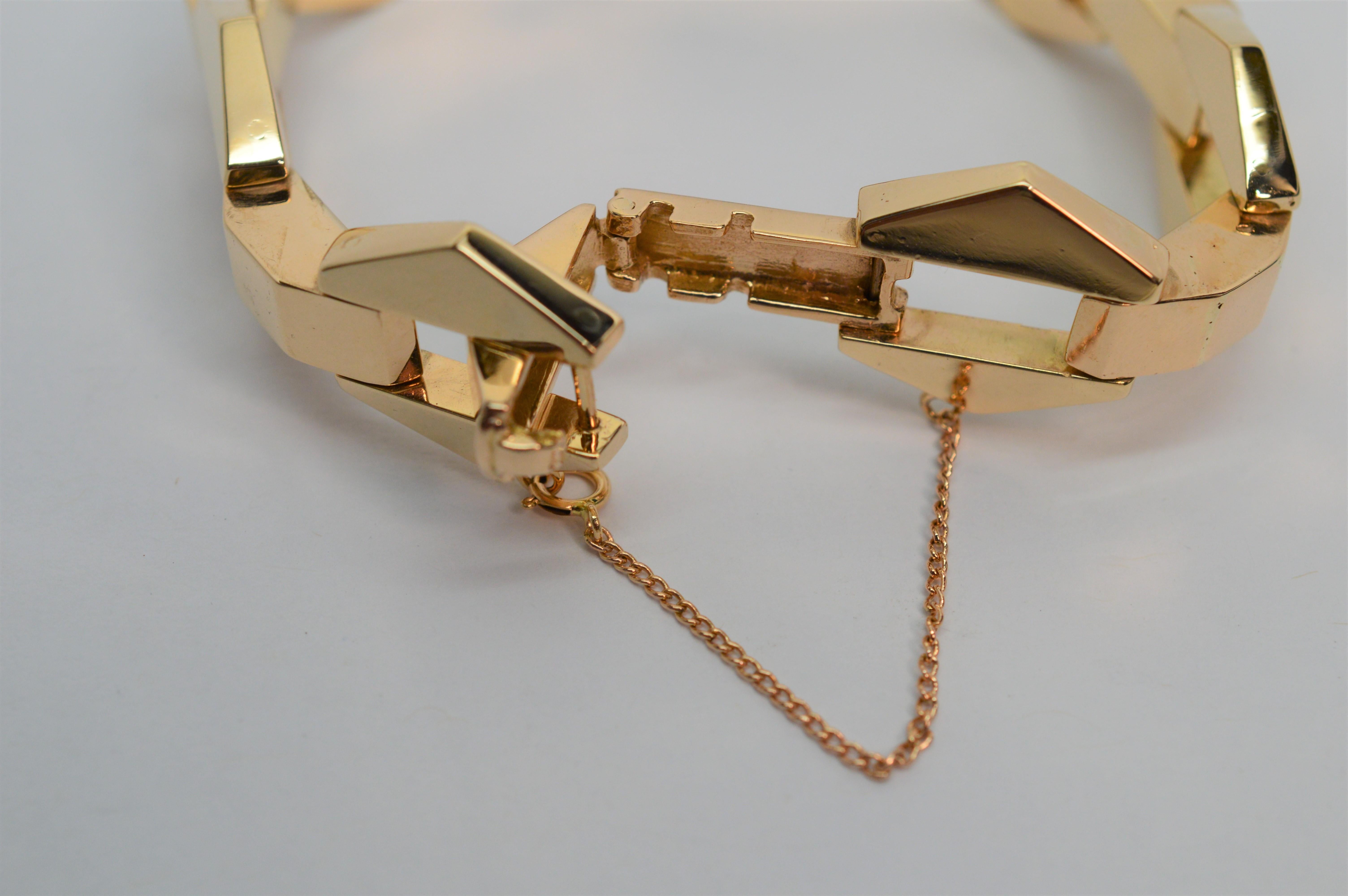 Women's Retro Geometric Link Yellow Gold Bracelet For Sale