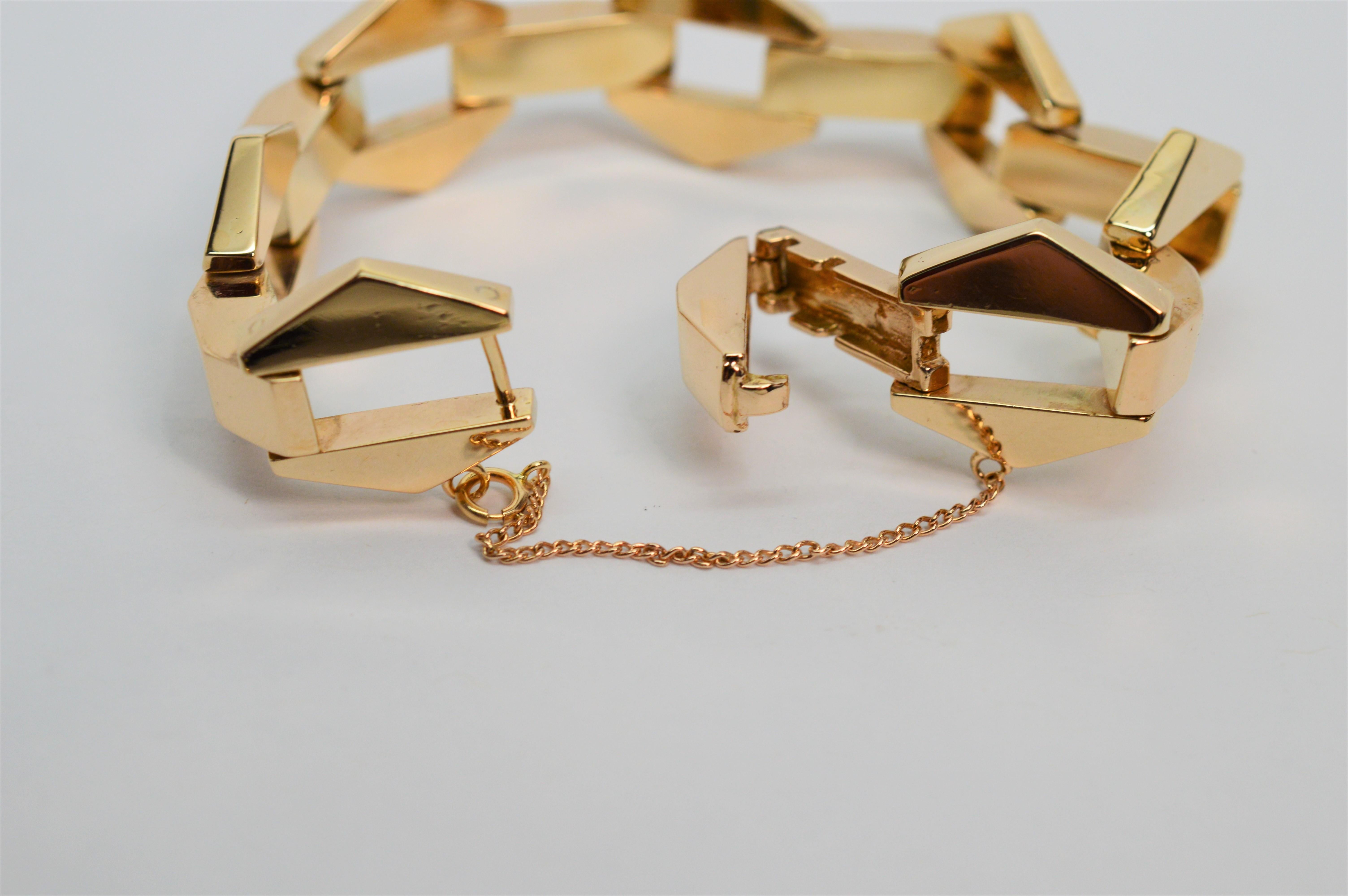 Retro Geometric Link Yellow Gold Bracelet For Sale 1