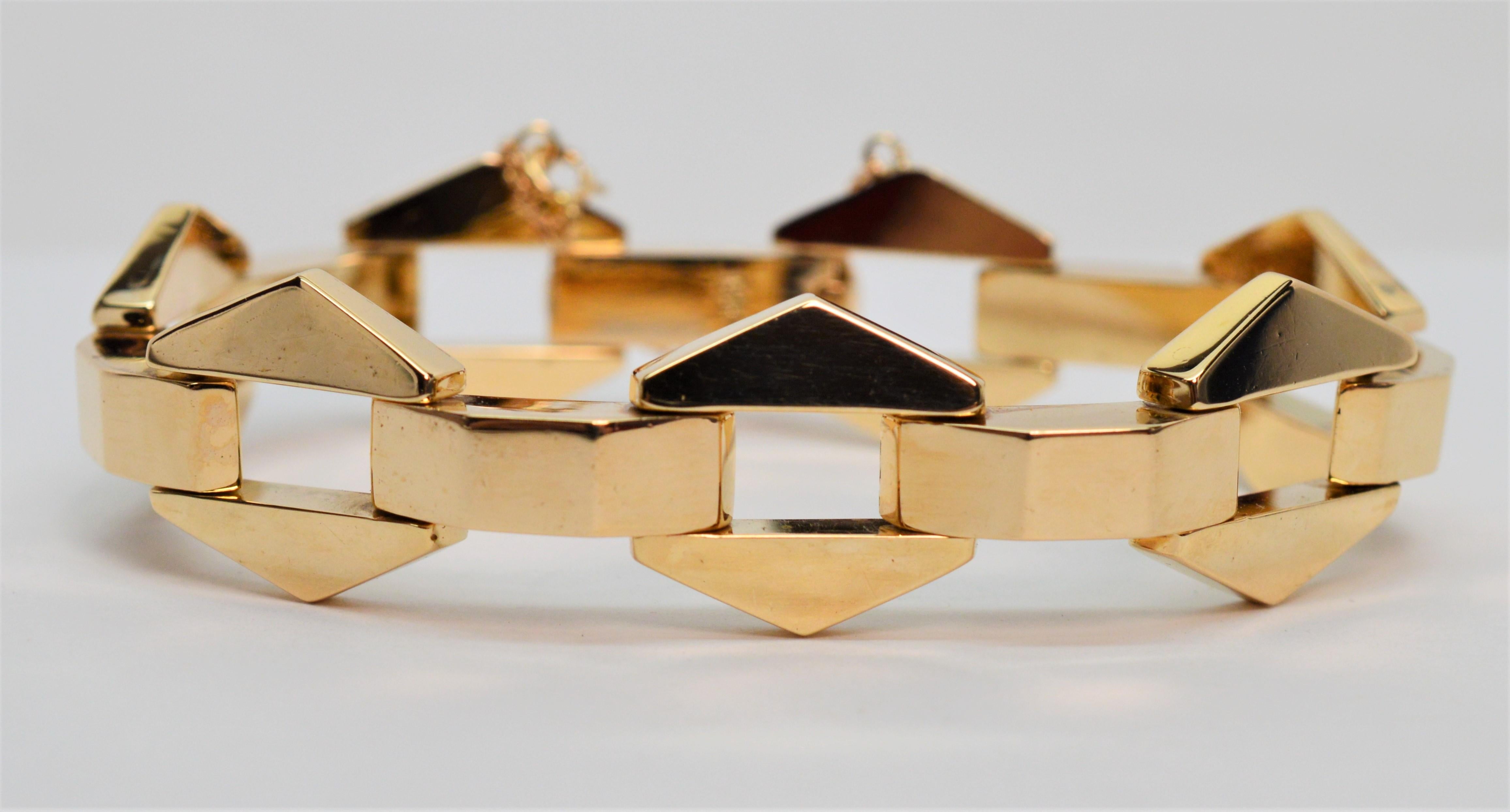 Retro Geometric Link Yellow Gold Bracelet For Sale 3