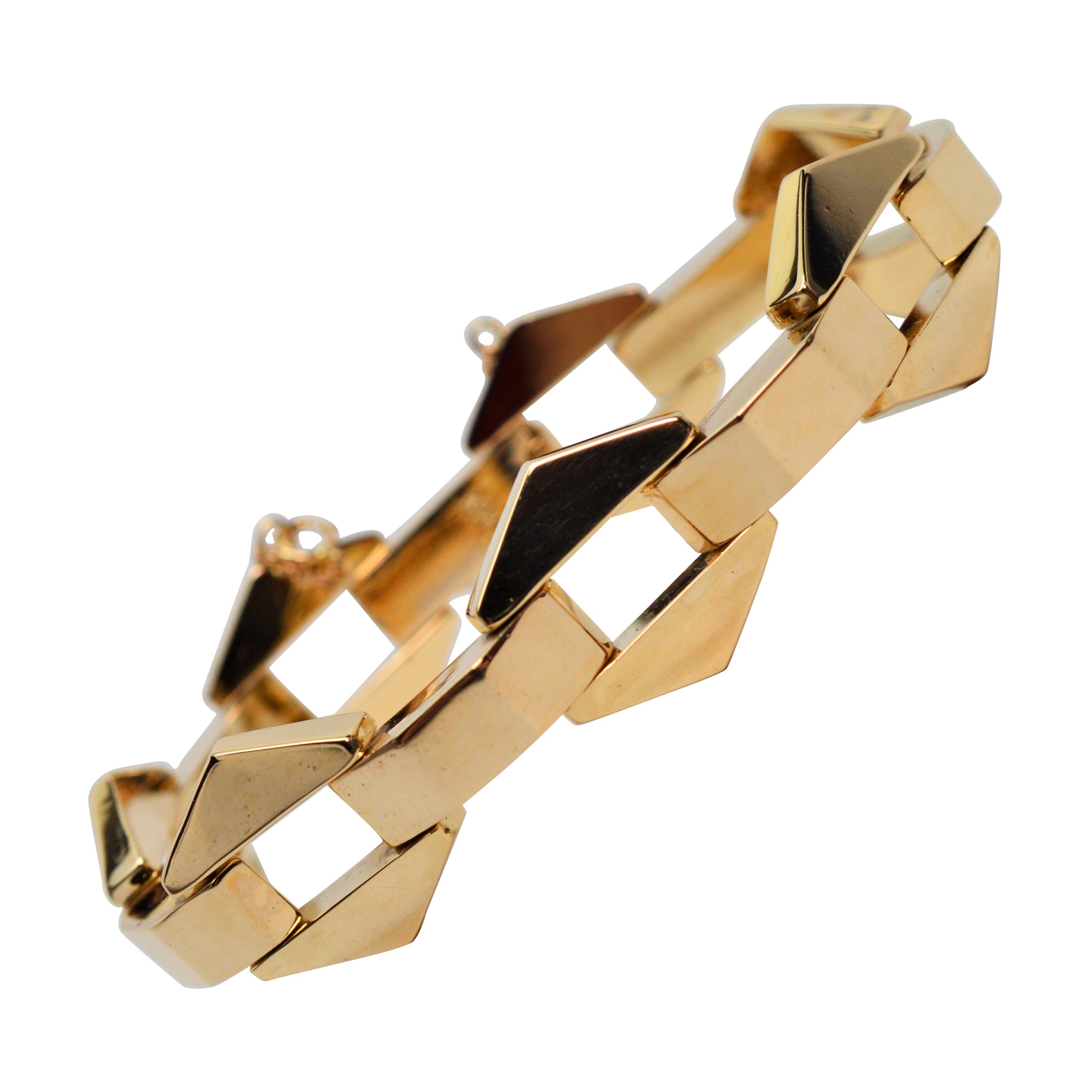 Retro Geometric Link Yellow Gold Bracelet For Sale