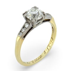Retro GIA 0.92 carat old European diamond 14k two tone engagement ring