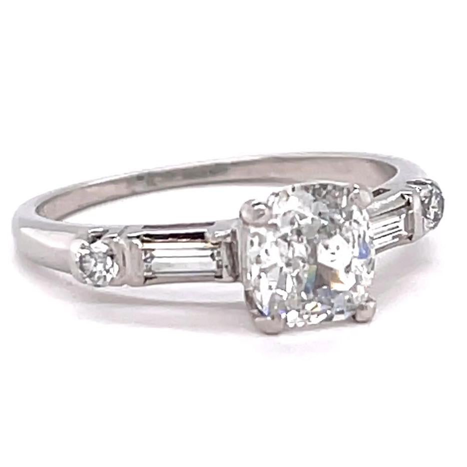 Women's or Men's Retro GIA 1.01 Carat Antique Cushion Cut Diamond Platinum Engagement Ring