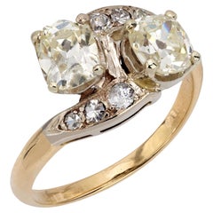 Bague rétro GIA 1,02 et 1,02 carat diamant 14k or jaune et blanc toi et moi