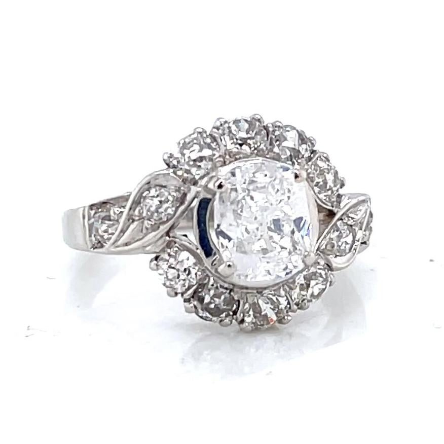 Women's or Men's Retro GIA 1.04 Carat Antique Cushion Cut Diamond White Gold Engagement Ring