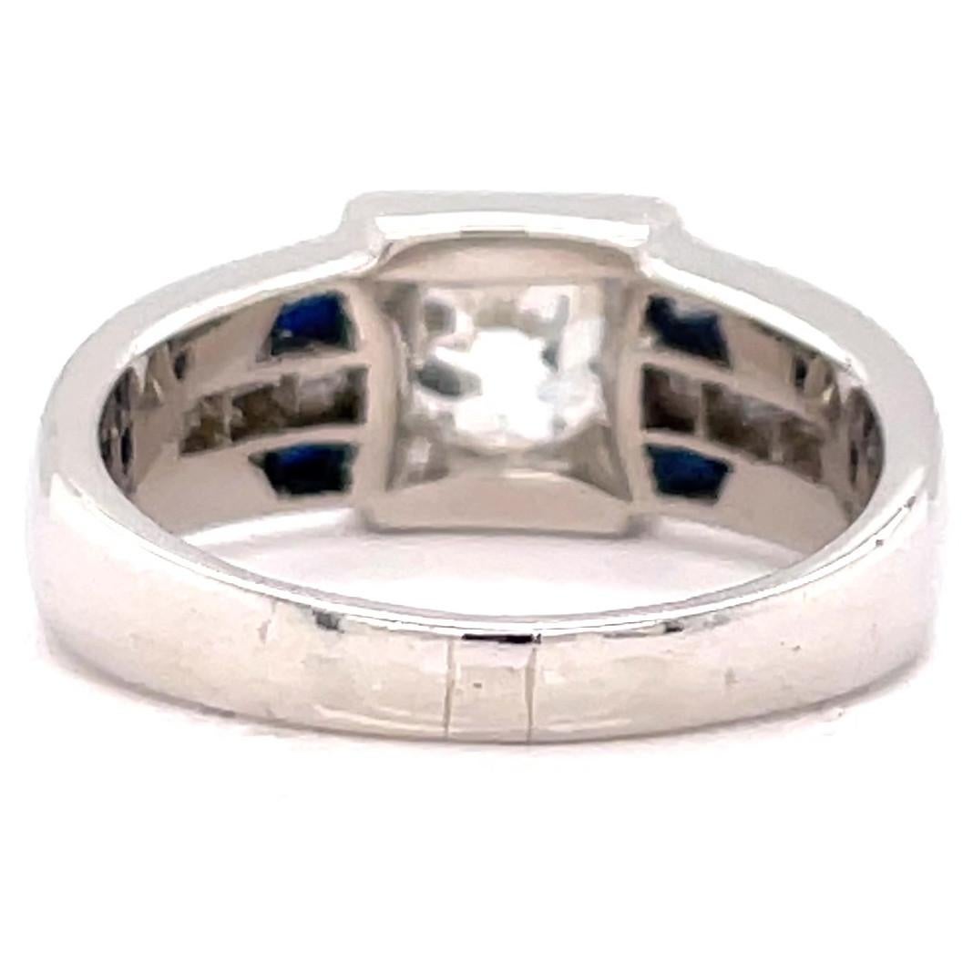 Retro GIA 1.11 Carat Old European Cut Diamond Sapphire Platinum Ring 2