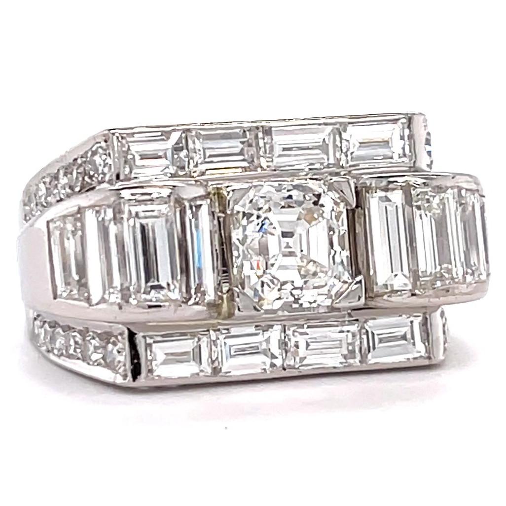 Women's or Men's Retro GIA 1.27 Carat Asscher Cut Diamond Platinum Tank Ring