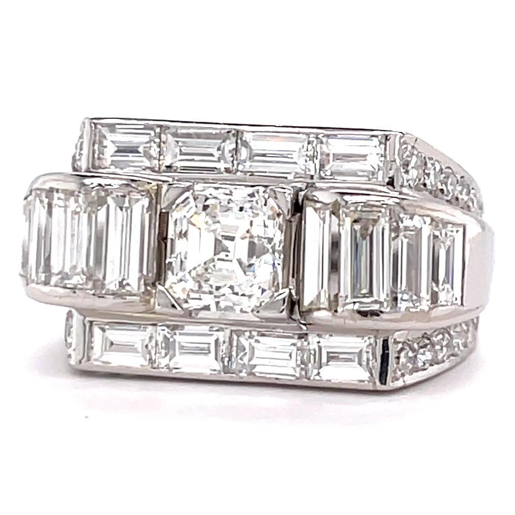 Retro GIA 1.27 Carat Asscher Cut Diamond Platinum Tank Ring 1