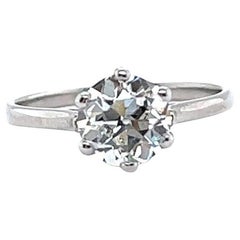 Retro GIA 1.40 Carat Old European Cut Diamond Platinum Engagement Ring