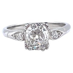Vintage GIA 1.43 Carat Old Cushion Cut Diamond Platinum Engagement Ring