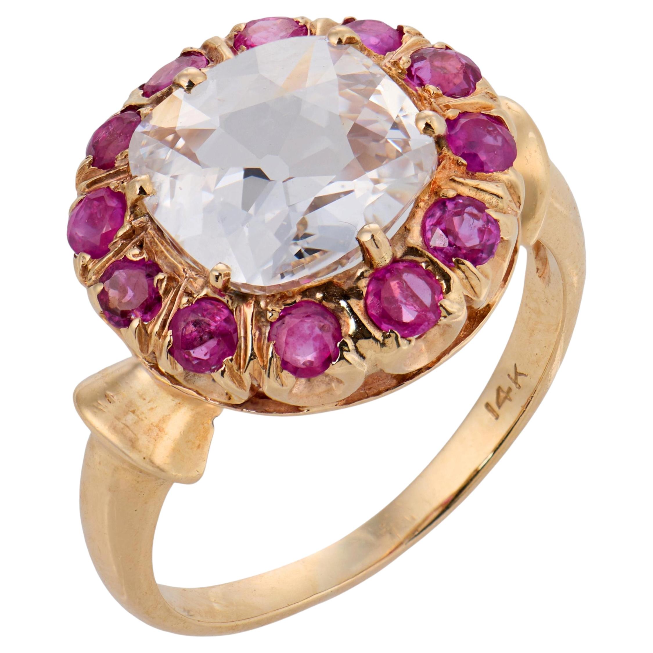 Retro GIA 1.51 carat diamond ruby 14k yellow gold cluster ring