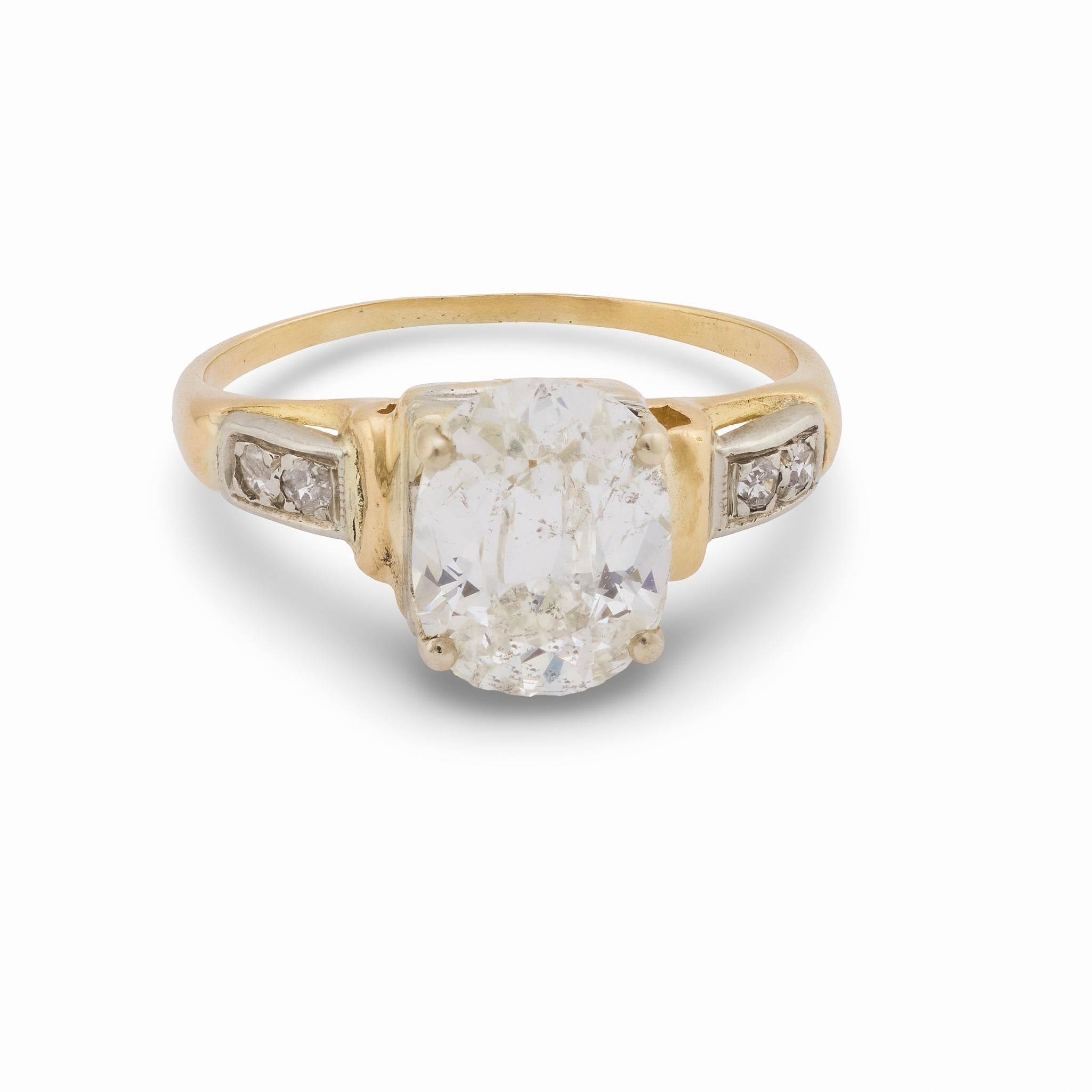 Anillo de compromiso de oro amarillo de 14 quilates con diamante retro GIA de 1,58 quilates Retro en venta