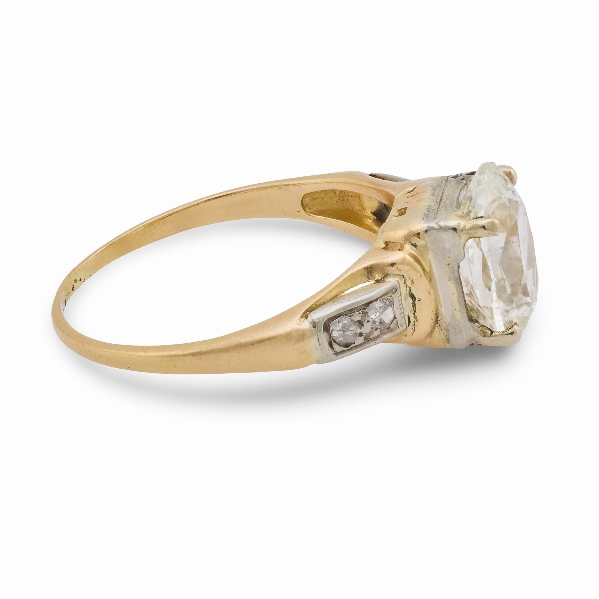 Anillo de compromiso de oro amarillo de 14 quilates con diamante retro GIA de 1,58 quilates en Bueno estado para la venta en Beverly Hills, CA
