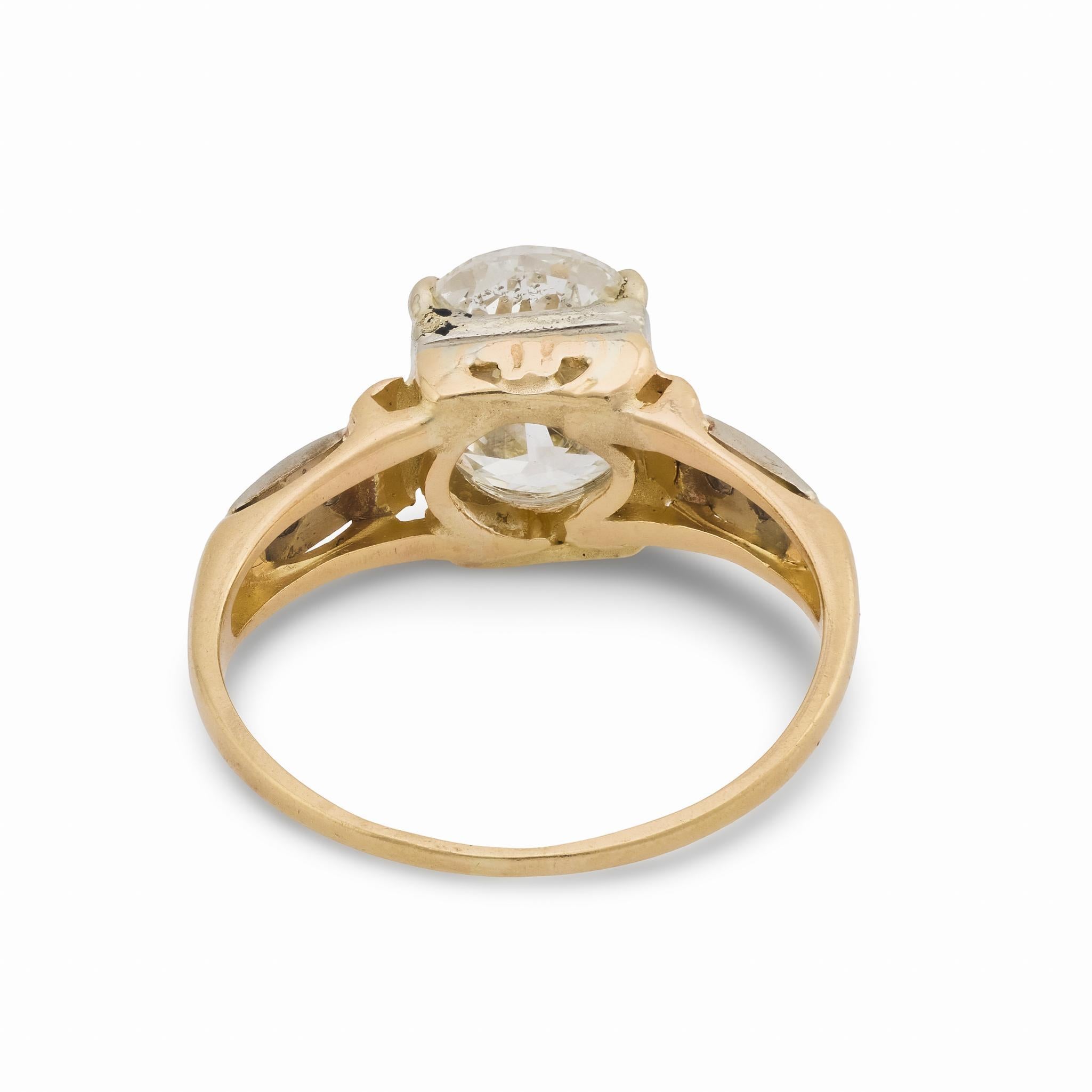 Anillo de compromiso de oro amarillo de 14 quilates con diamante retro GIA de 1,58 quilates en venta 1