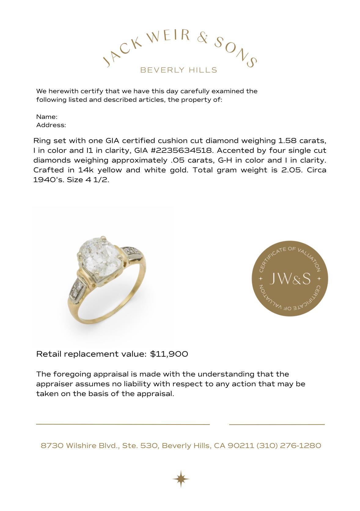 Anillo de compromiso de oro amarillo de 14 quilates con diamante retro GIA de 1,58 quilates en venta 2