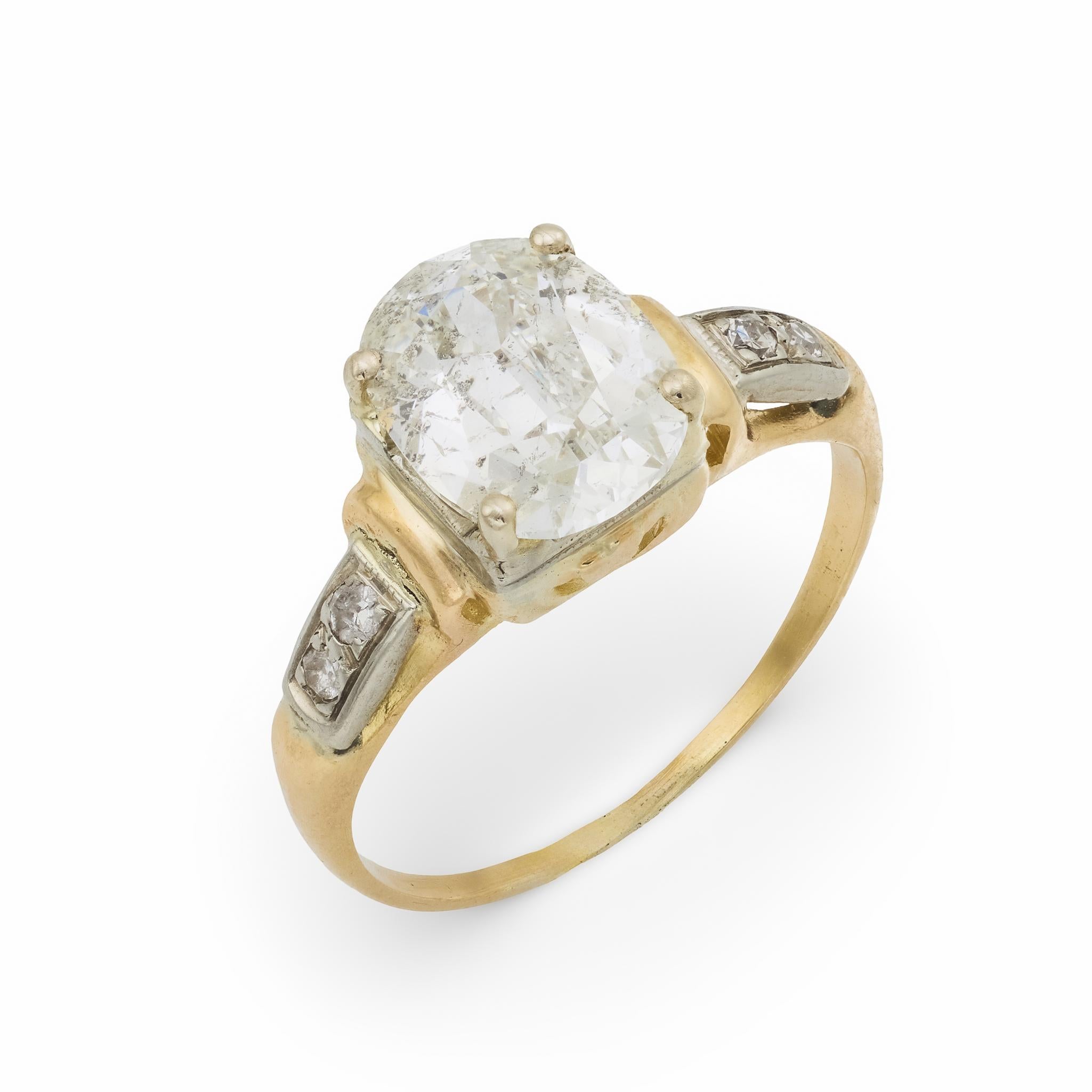 Bague de fiançailles rétro GIA 1,58 carat diamant 14k or jaune