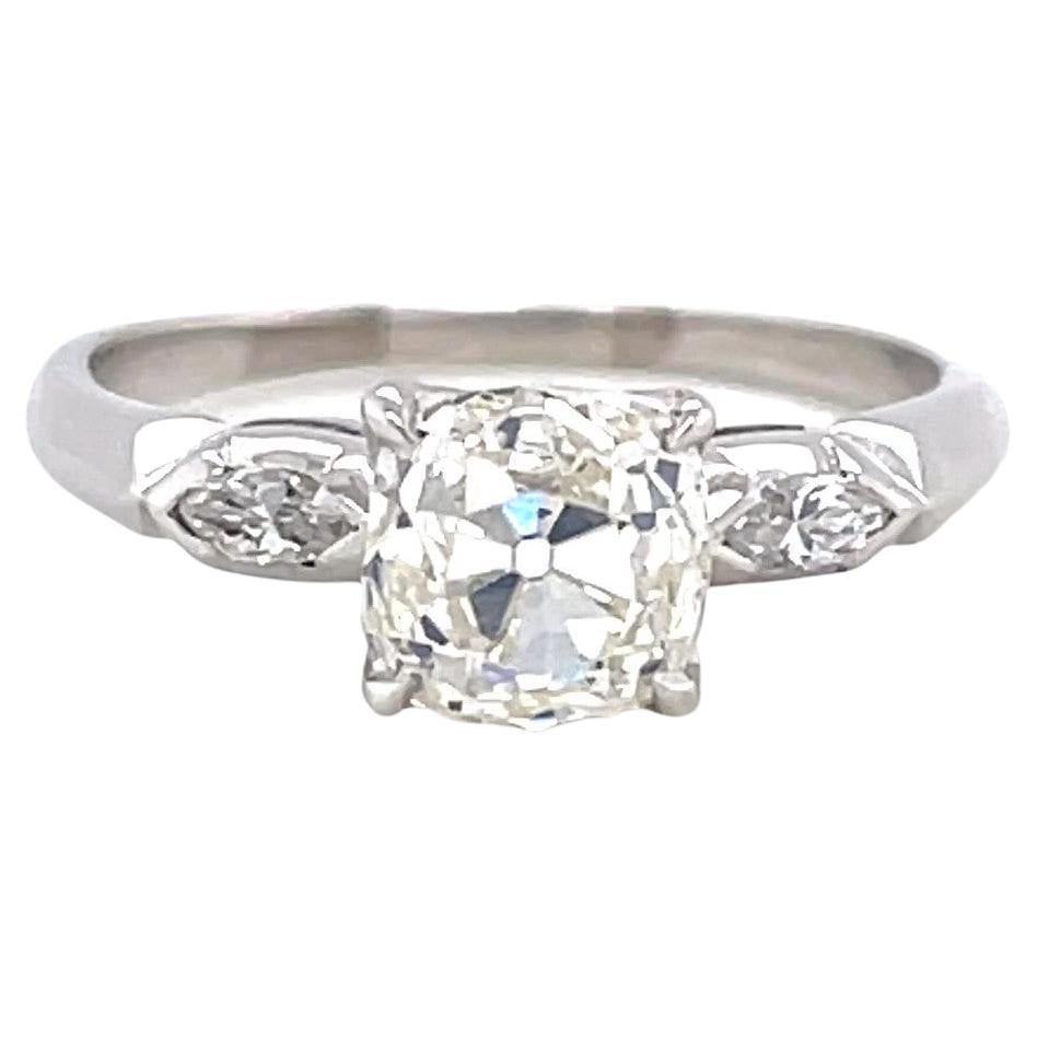 Retro GIA 1.58 Carat Old Mine Cut Diamond Platinum Engagement Ring