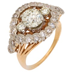 Retro GIA 1.72 carat old mine cut diamond 14k gold cocktail ring