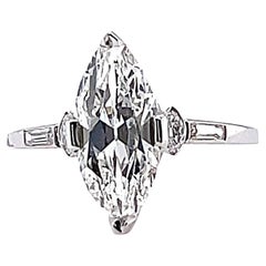 Art Deco GIA 1.76 Carat Marquise Cut Diamond Platinum Engagement Ring