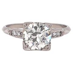 Retro GIA 1.77 Carat Old European Cut Diamond Platinum Engagement Ring
