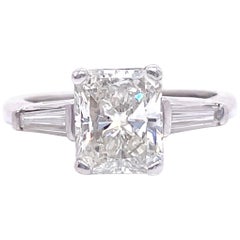 Retro GIA 1.80 Carat Radiant Cut Diamond Platinum Engagement Ring