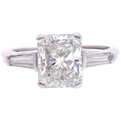 Vintage GIA 1.80 Carat Radiant Cut Diamond Platinum Engagement Ring