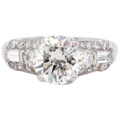 Retro GIA 1.90 Carat Round Brilliant Cut Diamond Palladium Ring