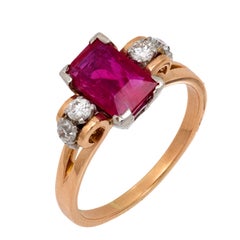Retro GIA 2.22 carat no heat ruby diamond 18k ring