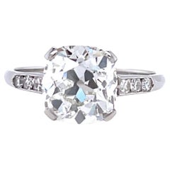 Retro GIA 3.01 Carat Old Mine Cut Diamond Platinum Engagement Ring