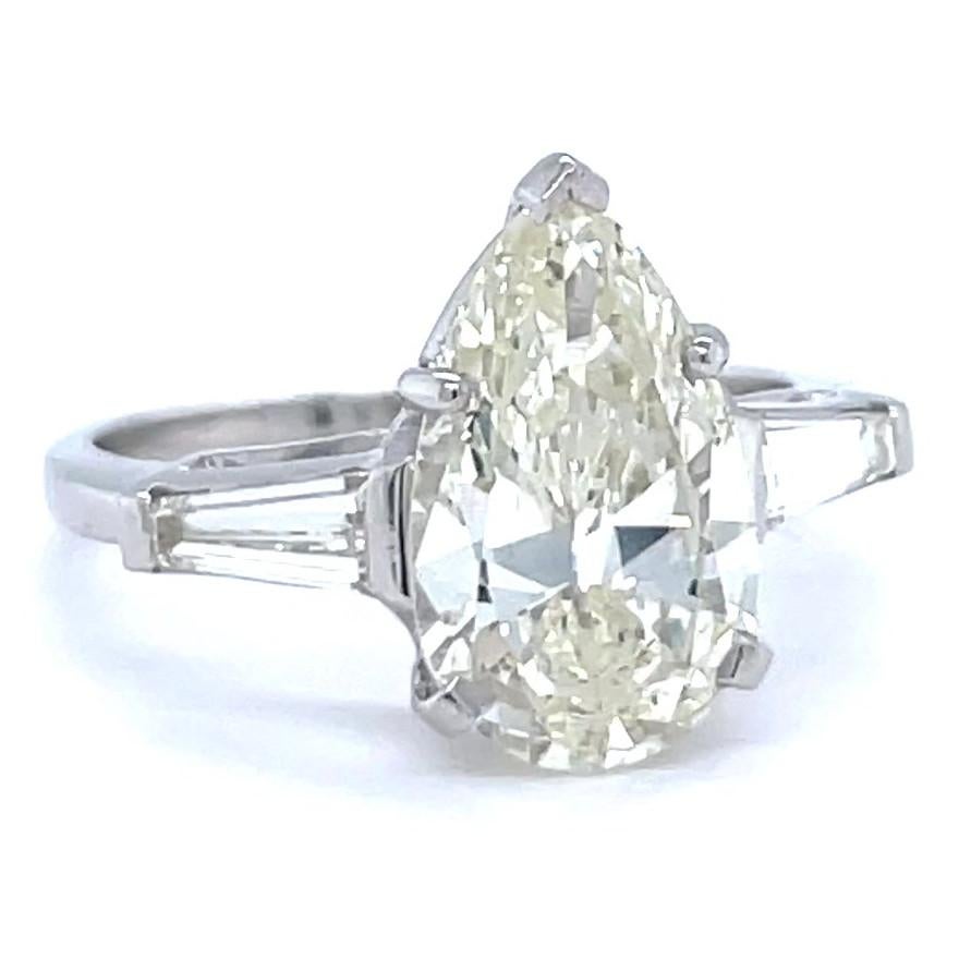 Retro GIA 3.03 Carat Pear Shape Diamond Platinum Engagement Ring In Excellent Condition In Beverly Hills, CA