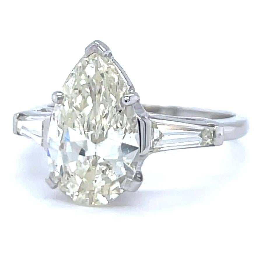 Women's or Men's Retro GIA 3.03 Carat Pear Shape Diamond Platinum Engagement Ring