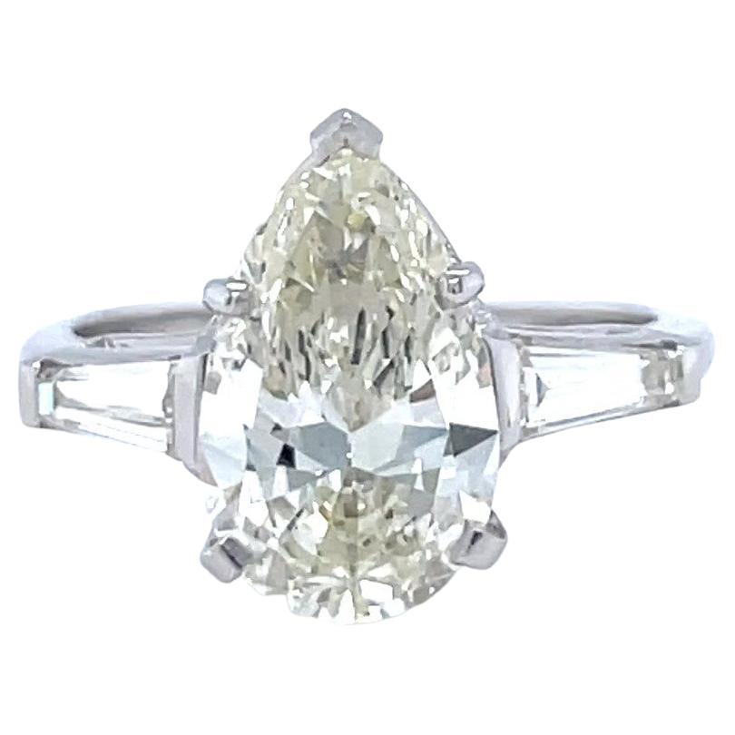 Retro GIA 3.03 Carat Pear Shape Diamond Platinum Engagement Ring