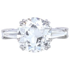Retro GIA 3.07 Carat Old European Cut Diamond Platinum Engagement Ring