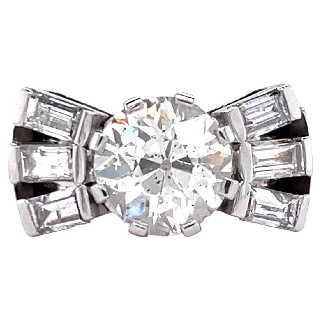 Retro GIA Platinring mit 3,10 Karat Diamant im alteuropäischen Schliff