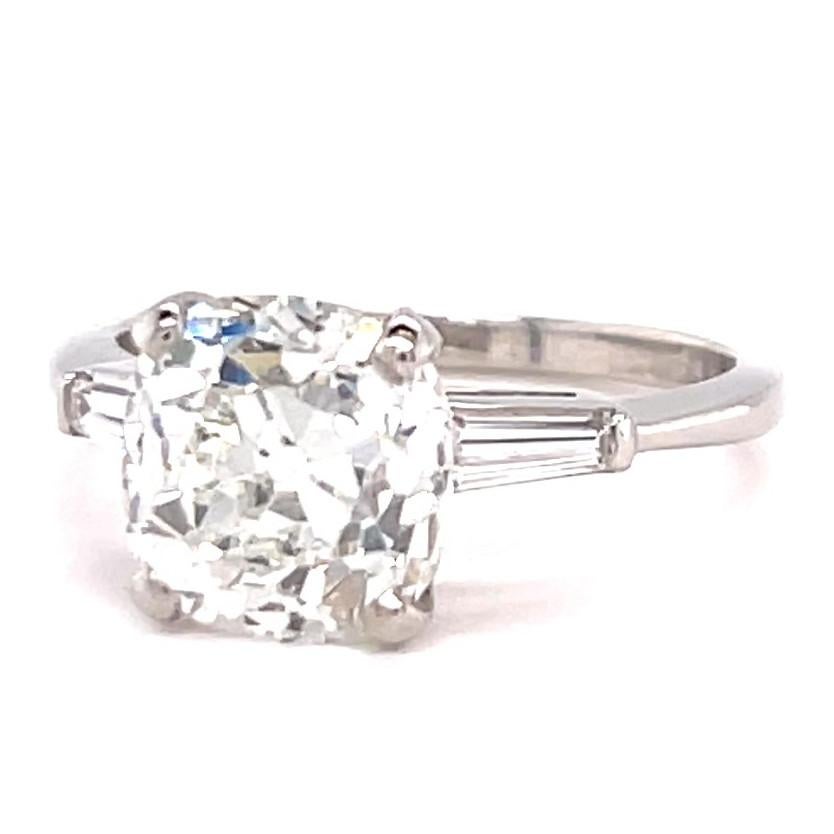 Retro GIA 3.25 Carat Old Mine Cut Diamond Platinum Engagement Ring 1