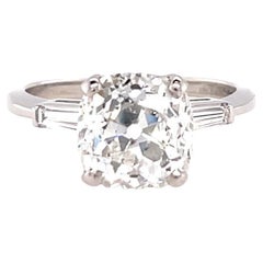 Retro GIA 3.25 Carat Old Mine Cut Diamond Platinum Engagement Ring