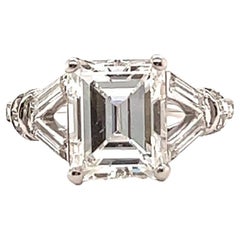 Retro GIA 3.26 Carat Emerald Cut Diamond Platinum Engagement Ring