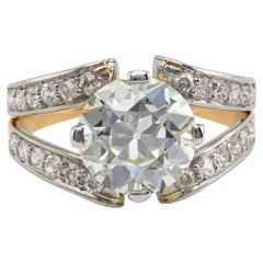 Retro GIA 3.37 Old European Cut Diamond 14k Rose Gold Platinum Split Shank Ring
