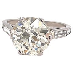 Vintage GIA 3.74 Carat Old European Cut Diamond Platinum Engagement Ring